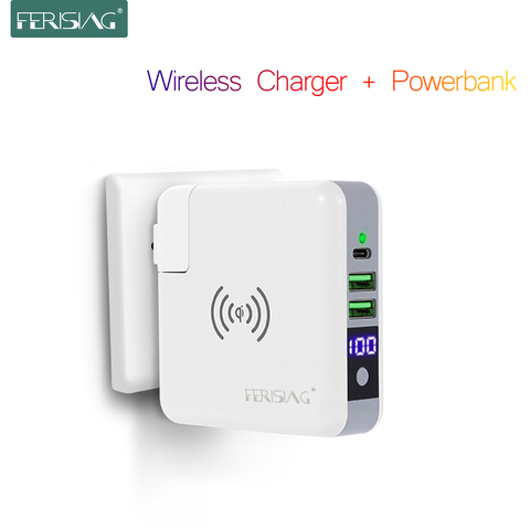 FERISING 3in1 Wall Charger 6700mah/5200mah LED Power Bank Portable Polymer Battery Qi LED Display Wireless Charger Powerbank ► Photo 1/6