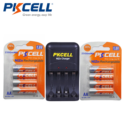 8Pcs/2Pack PKCELL 1.6v NIZN AA Rechargeable Batteries NI-Zn 1.6 Volt 2500mWh AA Batteries +1Pcs AA/AAA NiZn Battery Charger ► Photo 1/6