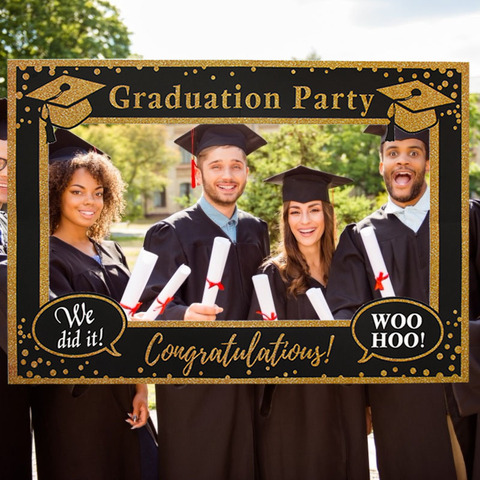 1Pcs Black Gold Graduation Frame Graduation Party Booth Props Graduation Photo Decor DIY Photo Props Graduation Party Supplies ► Photo 1/6