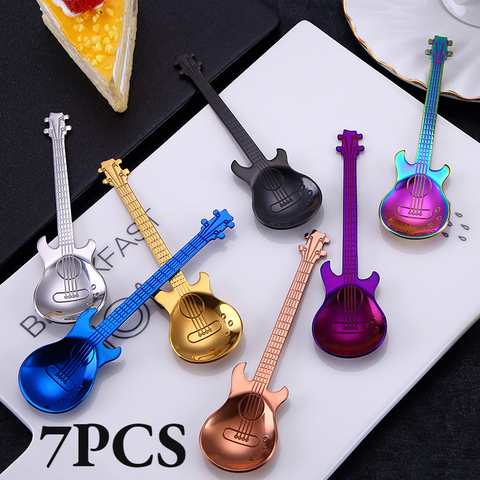 7PCS/SET Stainless Steel Guitar Teaspoon Coffee Spoon Creative Christmas Gift Fashion Bar Tableware for watermelon dessert ► Photo 1/6