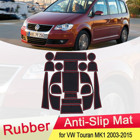 for VW Volkswagen Touran MK1 2003~2015 Rubber Anti-slip Mat Door Groove Cup pad Gate slot Coaster Car Accessories 2004 2005 2006 ► Photo 1/6