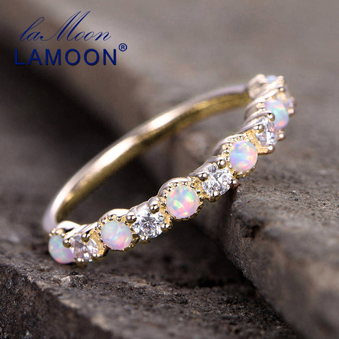 LAMOON 925 Sterling Silver Trendy Rings Birthstone Opal Ring in Engagement Bands for Women 14K Gold Plated Fine Jewelry LMRI125 ► Photo 1/6