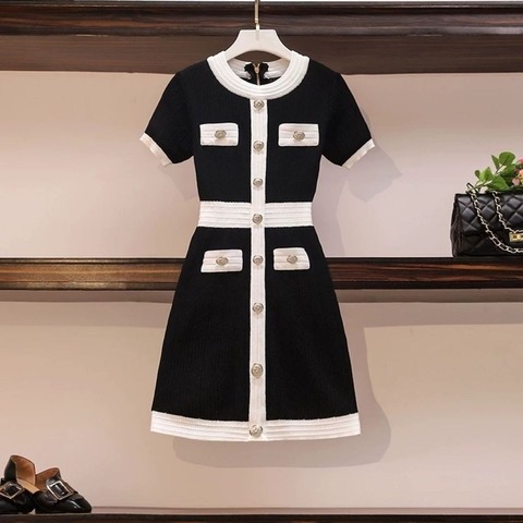 Sweater Dress Women Plus Size Sexy Elegant Vestidos Black Short Sleeve Korean Style Knitting Dresses 2022 Autumn Woman Clothes ► Photo 1/6