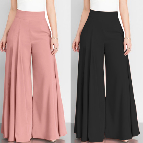 Women Elegant High Waist Wide Leg Pants ZANZEA 2022 Spring Vintage Flare Trousers Casual Solid Zipper Pantalon Female Palazzo ► Photo 1/6