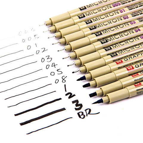 1pcs Pigment Micron Sakura Neelde Soft Brush Drawing Pen 005 01 02 03 04 05 08 Brush Fine Point Markers Pen ► Photo 1/6