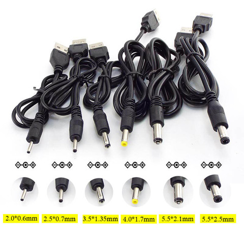 Type A USB Male Port To DC 5V 2.0*0.6mm 2.5*0.7mm 3.5*1.35mm 4.0*1.7mm 5.5*2.1mm 5.5*2.5mm Plug  Jack Power Cable Connector ► Photo 1/6