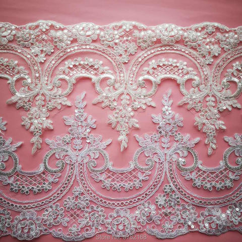 1Yard/23cm White Ivory Sequin Cording Fabric Flower Venise Venice Mesh Lace Trim Applique Sewing Craft for Wedding Dec. ► Photo 1/6