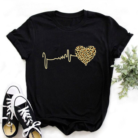 Summer New 90 ’s Leopard Heartbeat Short Sleeve Print Clothing Women's T-Shirt Harajuku Graphic Clothing Women's Top,Drop Ship ► Photo 1/6