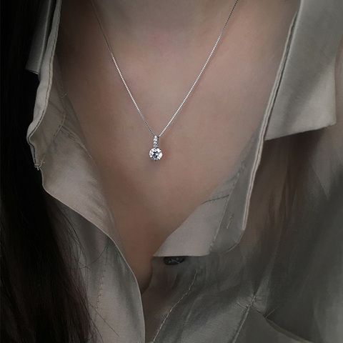 Trendy 925 Sterling Silver AAA Zircon Necklaces Shiny Diamond PendantsFor Women Engagement Choker Fine Jewelry NK068 ► Photo 1/6