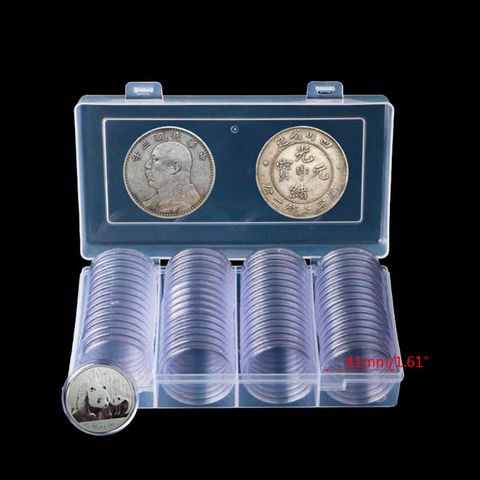 60Pcs Clear Round 41mm Direct Fit Coin Capsules Holder Display Collection Case With Storage Box For 1 oz American Silver Eagles ► Photo 1/6