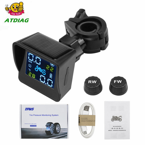Motorcycle TPMS Solar Power Tire Pressure Monitoring Alarm System USB Charging Waterproof Wireless TPMS With 2 Sensors ► Photo 1/6
