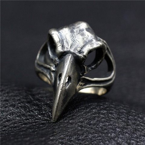 Solid 925 Sterling Silver Jewelry Skull Bird Rings For Men Antique Retro Punk Style Biker Rings ► Photo 1/6