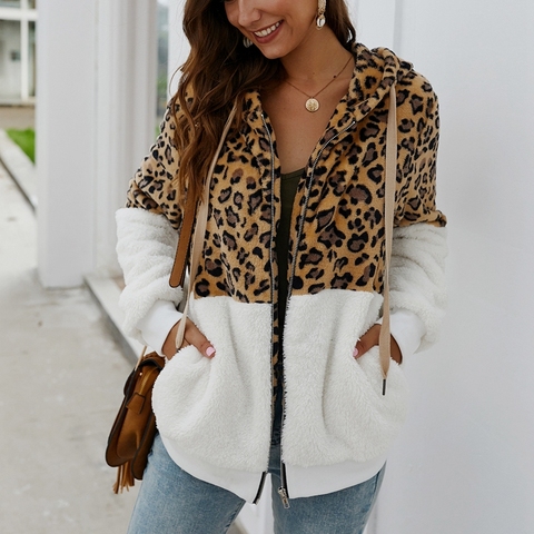Autumn and winter large size women's hoodie 4XL 5XL 6XL 7XL 8XL fashion leopard stitching zipper  jacket bust 128CM ► Photo 1/6