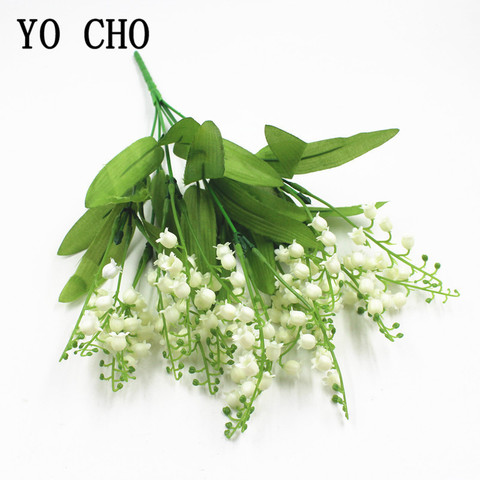 Artificial Flowers Lily of the Valley 7 Branches Fake Plastic Lily Flower Bridal Bouquet Wedding Party Decor Flores Artificiales ► Photo 1/6