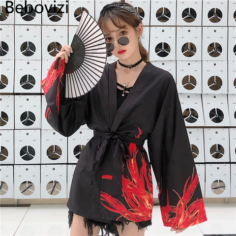 Bebovizi Japanese Style Flaming Phenix Print Cardigan Kimono Harajuku Women Men Sexy Yukata Female Streetwear Traditional Haori ► Photo 1/5