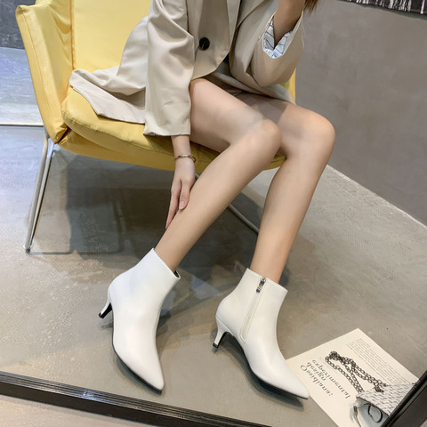 Single boots and bare boots Winter heels Autumn 2022 New women's slim-heeled pointed high-heeled side zipper mid-heeled boots ► Photo 1/5