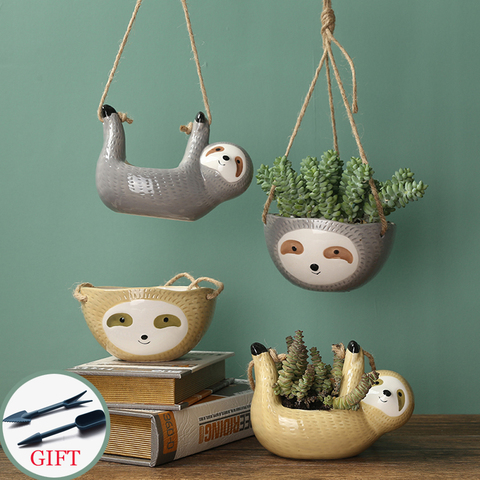 HOT Sloth Flower Pot Animal Plant Pot Hanging Planter Ceramic Pots for Plants Home Garden Hang Plant Scindapsus Chlorophytum Pot ► Photo 1/6