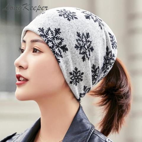 LongKeeper 2022 Imitate Cashmere Women Beanies Ladies  Snowflake Casual Polyester Scarf Cap Skullies Girls Female New Headwear ► Photo 1/6