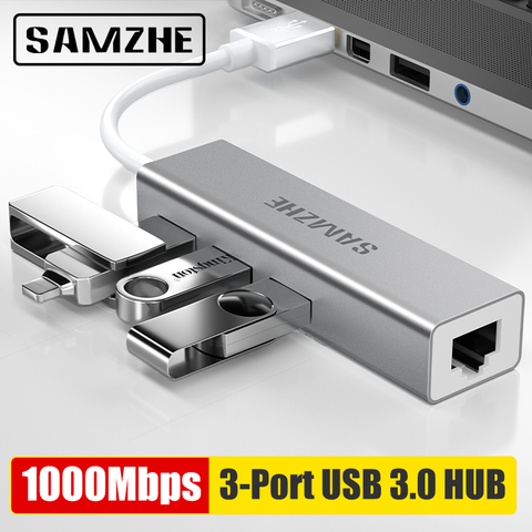 SAMZHE USB Ethernet with 3 Port USB HUB 3.0 RJ45 Lan Network Card USB to Ethernet Adapter for Mac iOS Android PC ► Photo 1/6