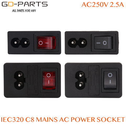 1PC IEC 320 C8 MAINS AC Power Socket Electric plug power cord inlet Power Receptacle With ON OFF Rocker Switch CCC CE ► Photo 1/6