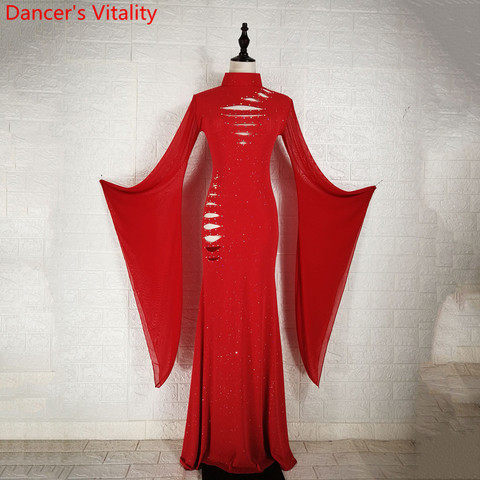 Winter Belly Dance Group Practice Clothes Diamond Cut out Long Sleeve Robe Drum Oriental Indian Dancing Performance Stage Wear ► Photo 1/3