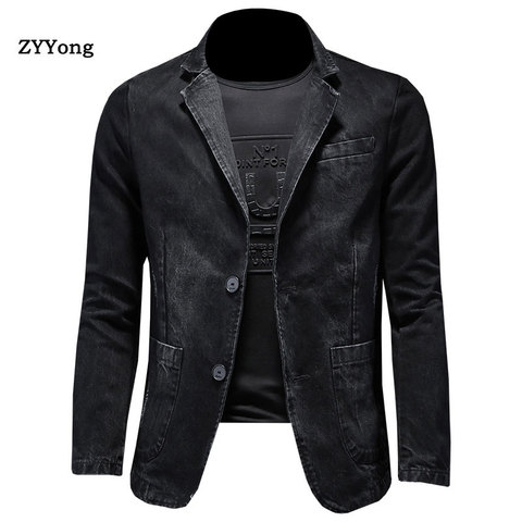 Denim Blazer Men Blazer Jeans Slim Fit Cowboy Coats Leisure Mens Suit Jean Jacket Men Casual Coat Single Button New 2022 ► Photo 1/6