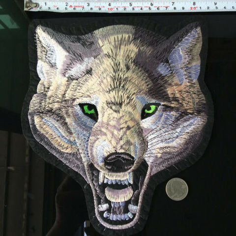 25cm Large Wolf Head Patch 3D Animal Embroidery Applique Iron on Patches for Clothing Accessories Jacket Sewing Clothes Stickers ► Photo 1/6