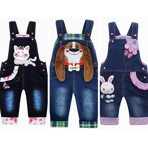 0-4T Baby Girl Overalls Infant Cotton Jeans Rabbit Rompers Bebes Cartoon Clothes Toddler denim Pants jumpsuit Kids Clothing ► Photo 1/6