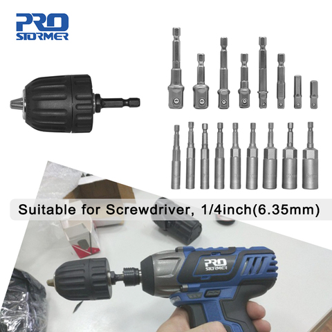 PROSTORMER Screwdriver Adapter Drill-Chuck Wrench Socket 1/4'' Shank to 3/8'' Hex Shank Drill Quick Change Screwdriver Converter ► Photo 1/6