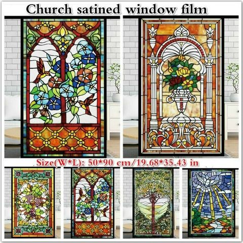 Retro Church Painting Art Window Privacy Film Stained Glass Home Window Stickers Self-adhesive Vinyl Static Anti Uv Glass Film ► Photo 1/6