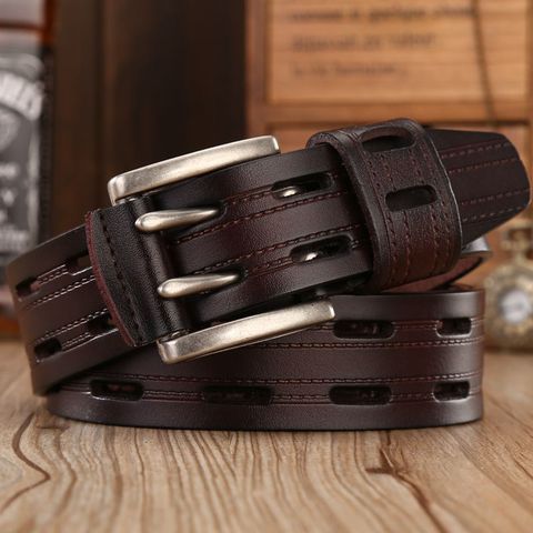 High Quality Genuine Leather Belts for Men Brand Strap Male Double Pin Buckle Fancy Vintage Jeans Cowboy Cintos ► Photo 1/6