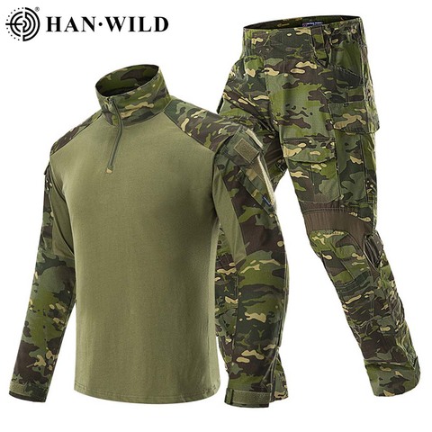 HAN WILD Hunting Suit Camouflage Tactical Uniform G3 Army Combat Sets Airsoft Paintball Multicam Cargo Pant T-shirts with 4 Pads ► Photo 1/6