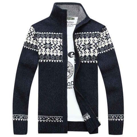 Men's Wool Cardigan Autumn Winter Warm Thick Patchwork Mandarin Collar Long Sleeve Sweaters Knitted Cotton Casual Male  Jacket ► Photo 1/6
