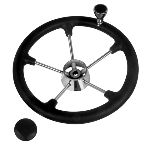 Boat Accessories Marine 13-1/2 Inch stainless steel  5 Spoke Destroyer Steering Wheel with Black Foam Grip and Knob ► Photo 1/6