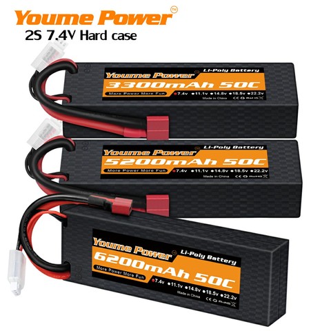 2pcs YOUME 2S Lipo Battery 7.4V 5200mah 6200mah 3300mah 4500mah hard case Car battery with Deans Connector for RC Car truck Boat ► Photo 1/6