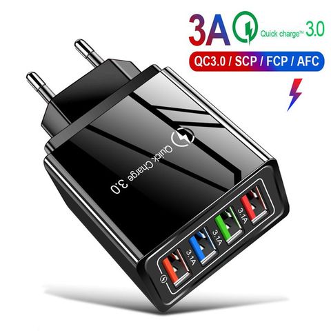 QC 3.0 fast charge 4 USB multi-port 5V/9V/12V smart travel mobile phone charger US regulations European standard 3A fast charge ► Photo 1/6