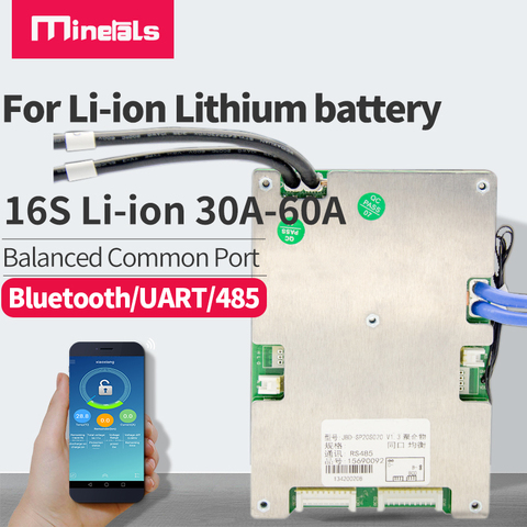 16S li ion battery pack 60V BMS Bluetooth  balance smart UART/485 30A 40A 50A 60A Li-ion Lithium Battery Protection Board ► Photo 1/6