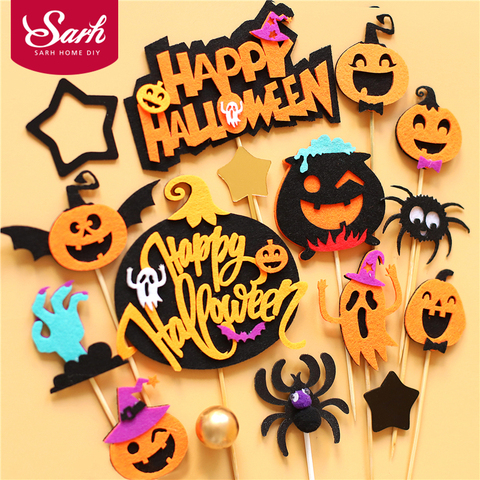 Happy Halloween felt witch hat bat ghost pumpkin Cake Topper Trick or Treat Party Supplies Dessert Decoration ► Photo 1/6
