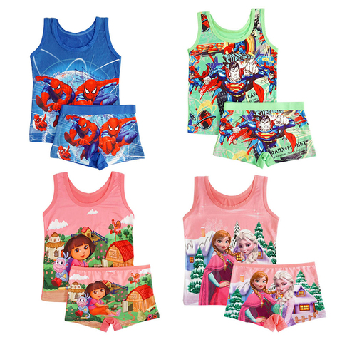 New Kids Clothes Cartoon Boy Clothing Set Spiderman Superman Frozen Toddler Boy Girls  Vest  Child Pajama Summer Random One Se ► Photo 1/6