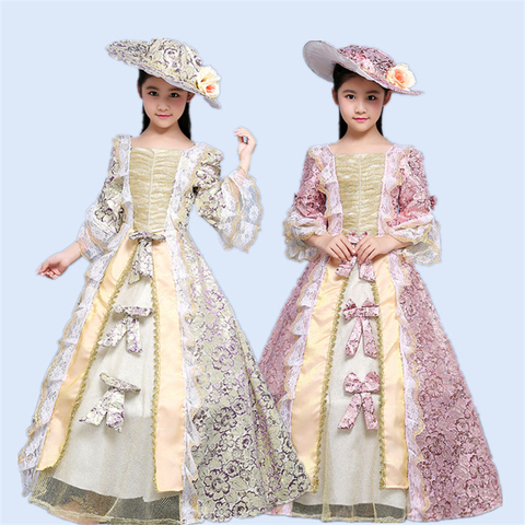 Medieval Palace Princess Dress Party Cosplay Costume for Kids Baby Girls Renaissance Ruffle Fancy Party Vintage Vestido Hat Set ► Photo 1/6