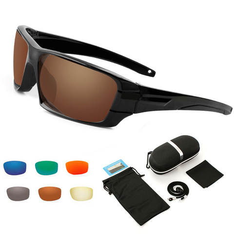 NEWBOLER Polarized  Sunglasses Fishing Anti Glare Sport Sun Glasses Brown Running Hiking Camping Eyewear UV 400 6 lens Option ► Photo 1/6