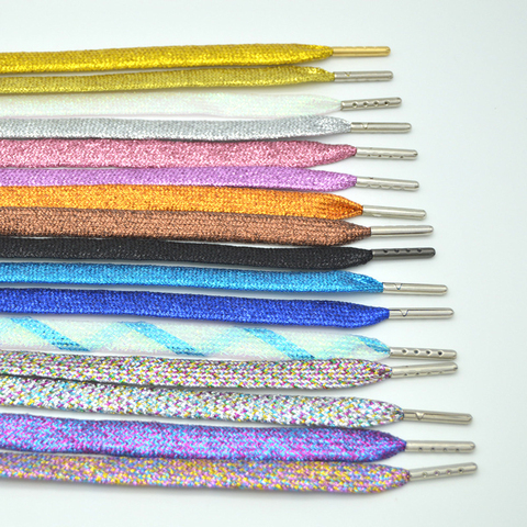 Fashion 115cm Metal Glitter Flat Shoelaces Shoe Laces Sneaker Sport Shoe Colored Available Running Shoelace Bootlaces Kids Adult ► Photo 1/6