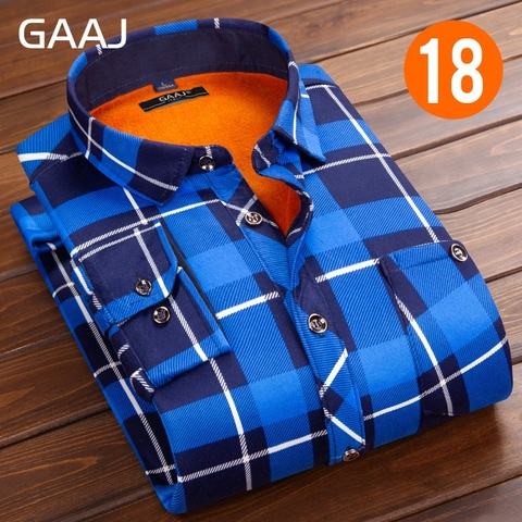 GAAJ Men Shirt Long Sleeve Floral Formal Fashion Print Plaid Checkered Casual Shirts Cotton Social Shirts Warm With Fur For Mens ► Photo 1/6