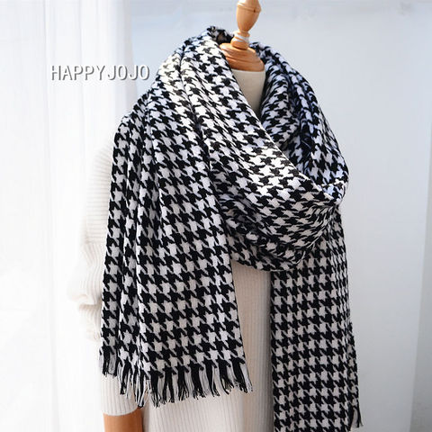 Wool shawl women luxury classic black white houndstooth long scarf cape soft chic fashion casual warm pashmina scarves for lady ► Photo 1/5
