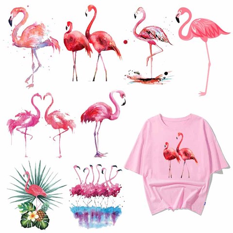 Iron on Lovely Flamingo Patches for Girl Clothing DIY T-shirt Applique Heat Transfer Vinyl Stickers on Clothes Thermal Press H ► Photo 1/6