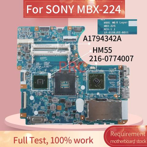 M981 MBX-225 For SONY VPCEC PCG-9111L Laptop motherboard A1794342A A1771579A A1794341 1P-0106J02-8011 HM55 Notebook Mainboard ► Photo 1/6