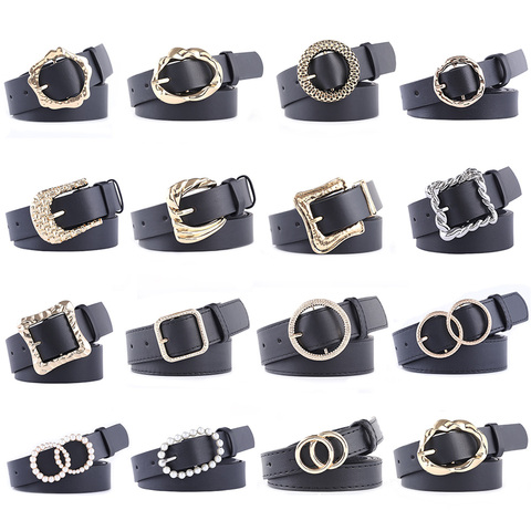 Women PU Belt Vintage Punk Belts Black Leather Alloy Ring Circle Buckle Waistband Jeans Casual Female Decorative Belts for Women ► Photo 1/6