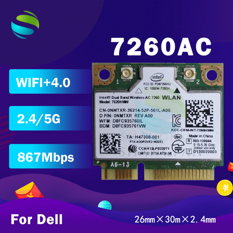 Wifi Adapter For Intel Dual Band Wireless-AC 7260 7260AC half Mini PCI-e +BT4.0+867Mbps Wireless Card for dell 8TF1D Price history & Review | AliExpress Seller - SF-STORE |