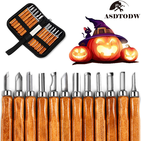 12pcs/set Wood Handle Wood Carving Chisel Scalpel Tools Set Cutter Wood Carving Knife Set Hand Tool Kit ► Photo 1/6