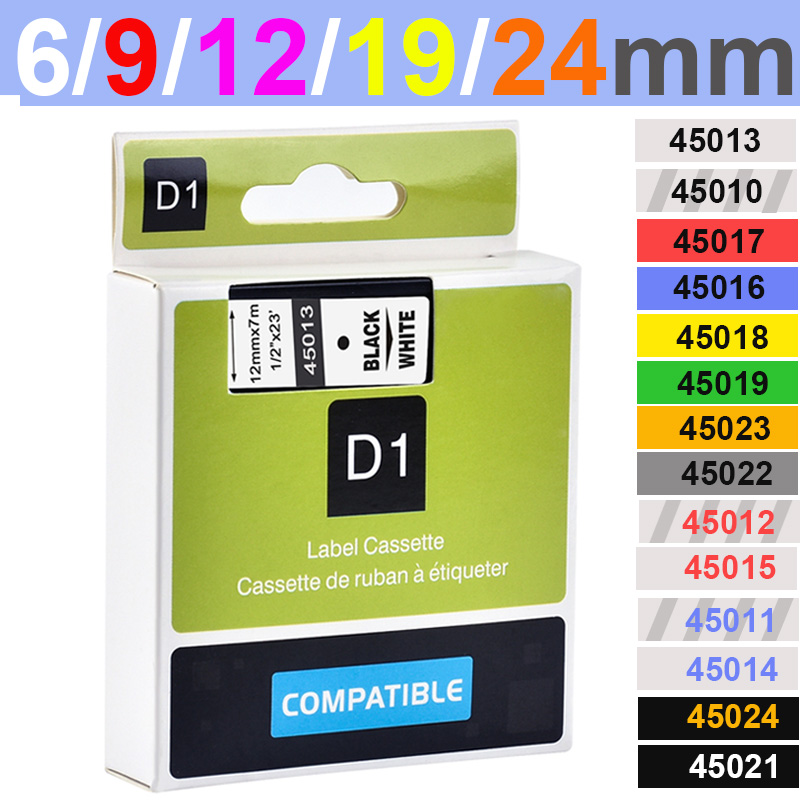 Compatible Dymo D1 tapes 9mm 12mm 19mm 45803 40913 45013 45015 45018 